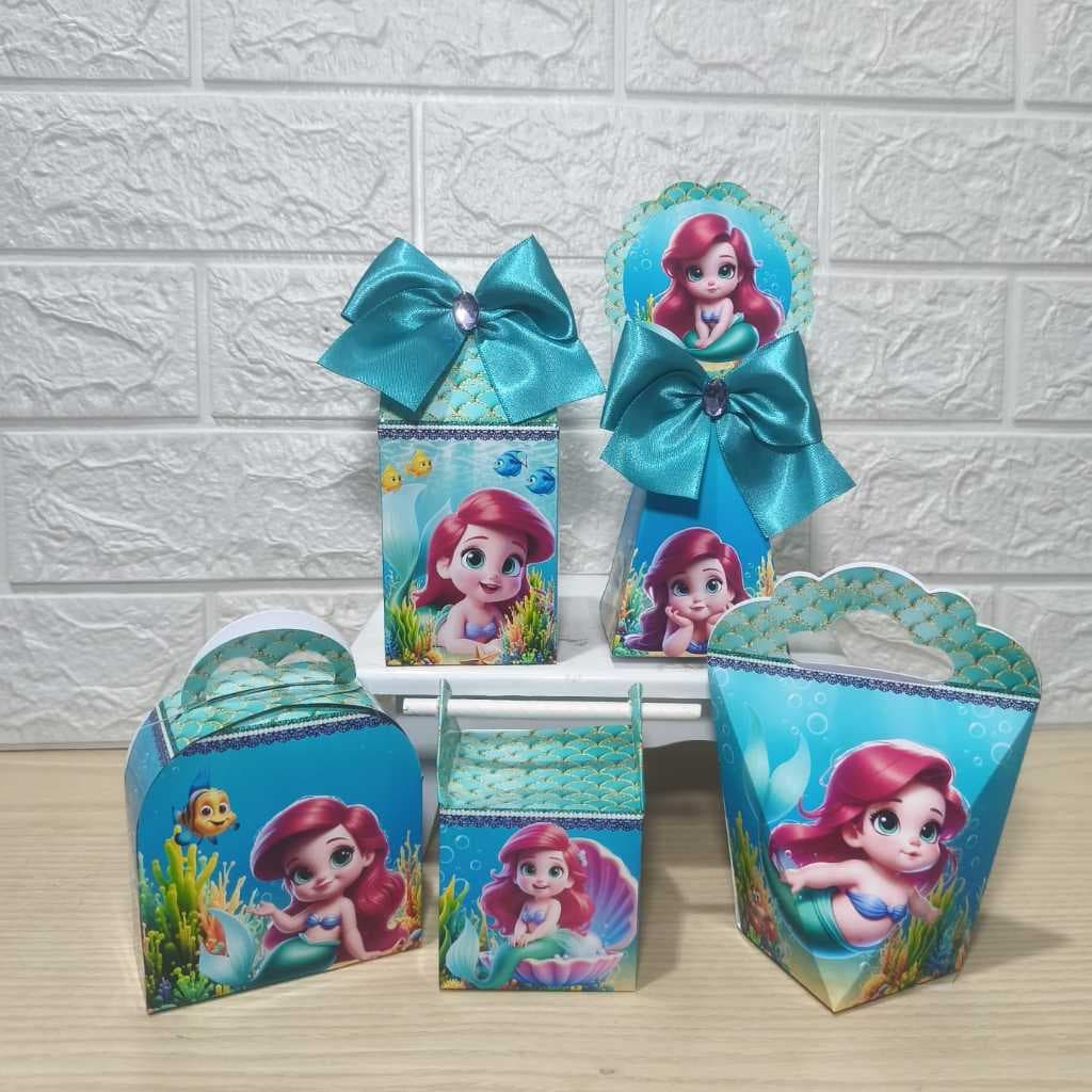 Kit Personalizados caixinhas PEQUENA SEREIA ARIEL BABY 3D  aniversário-Festa PEGUE E MONTE