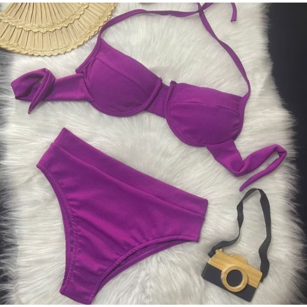 Conjunto de Biquini Meia Taça Anarruga Plus Size Hot Pant Cintura Alta
