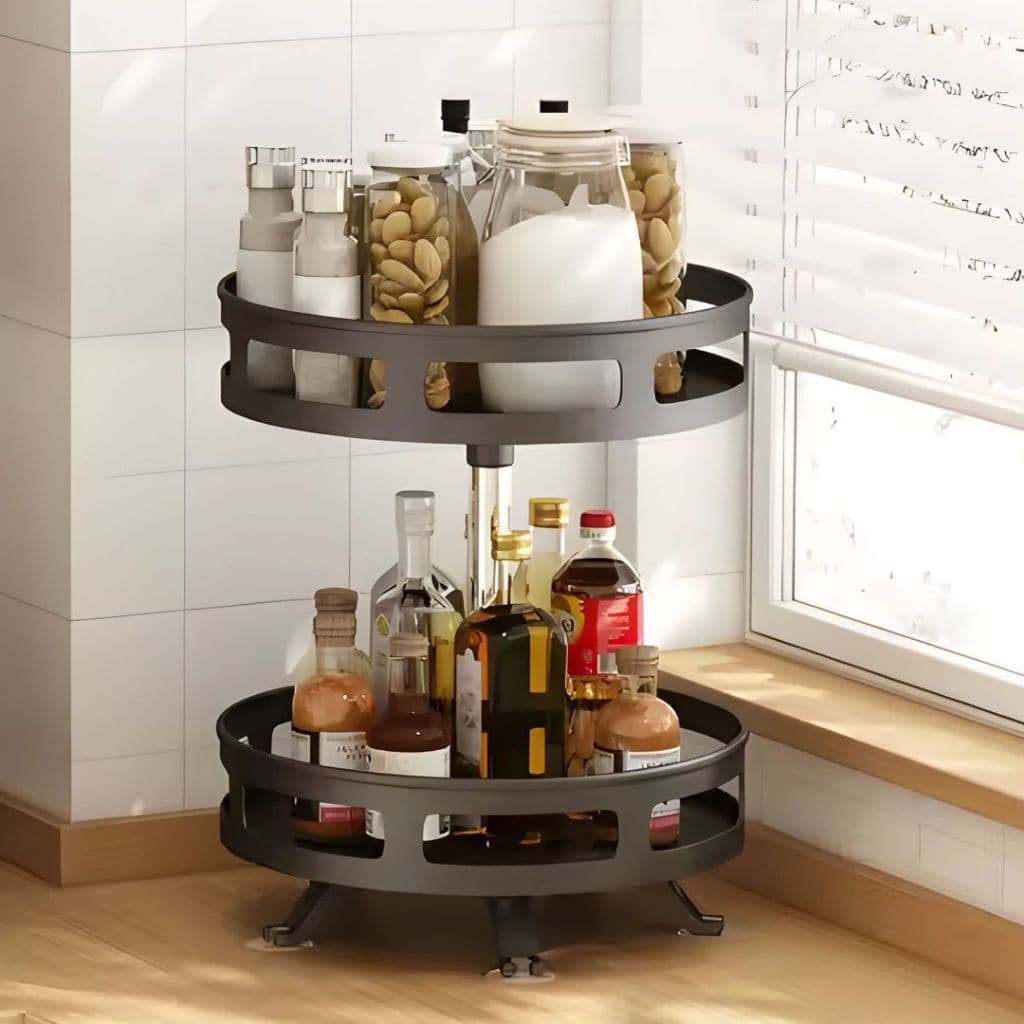 Organizador 2 Andares de Cozinha Porta Temperos Rotativo 360º Girátorio - Estrutura de Metal