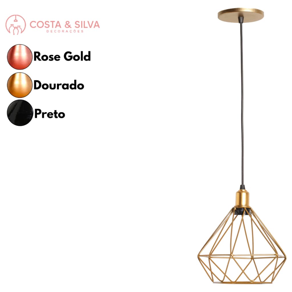 Pendente Diamante Aramado Lustre de Teto Luminária Decoração Industrial