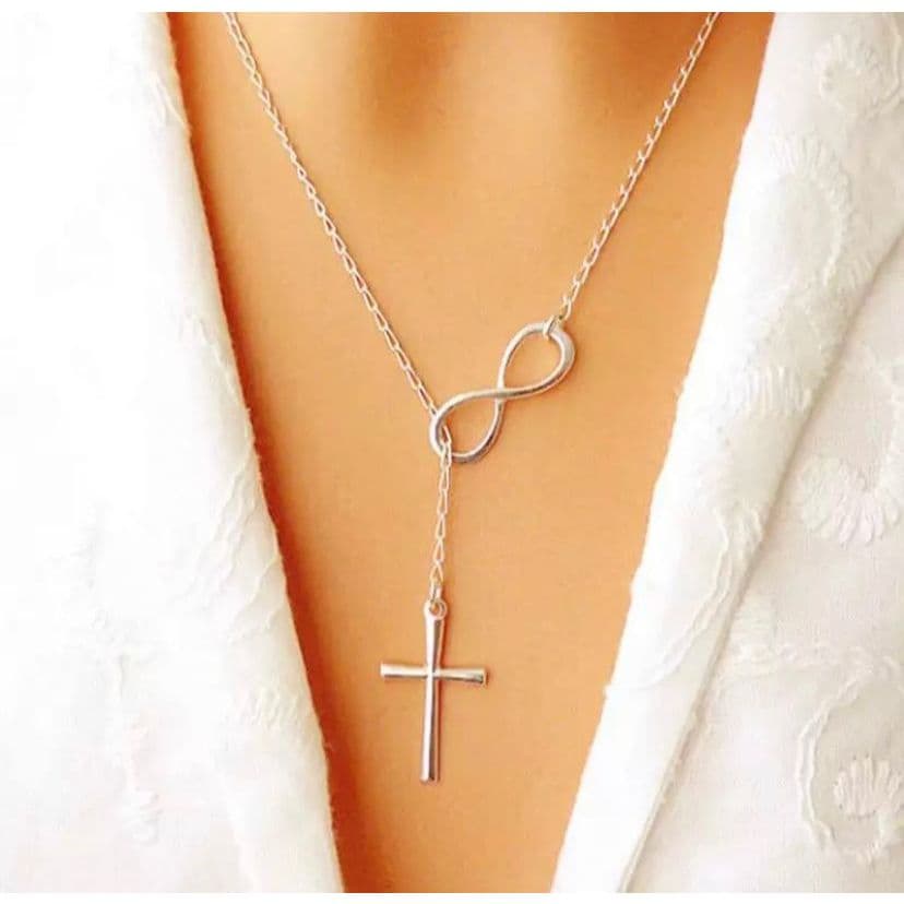 Colar Cruz Ajustável com Símbolo do Infinito | Colar Vintage Elegante Prata em Aço Unissex
