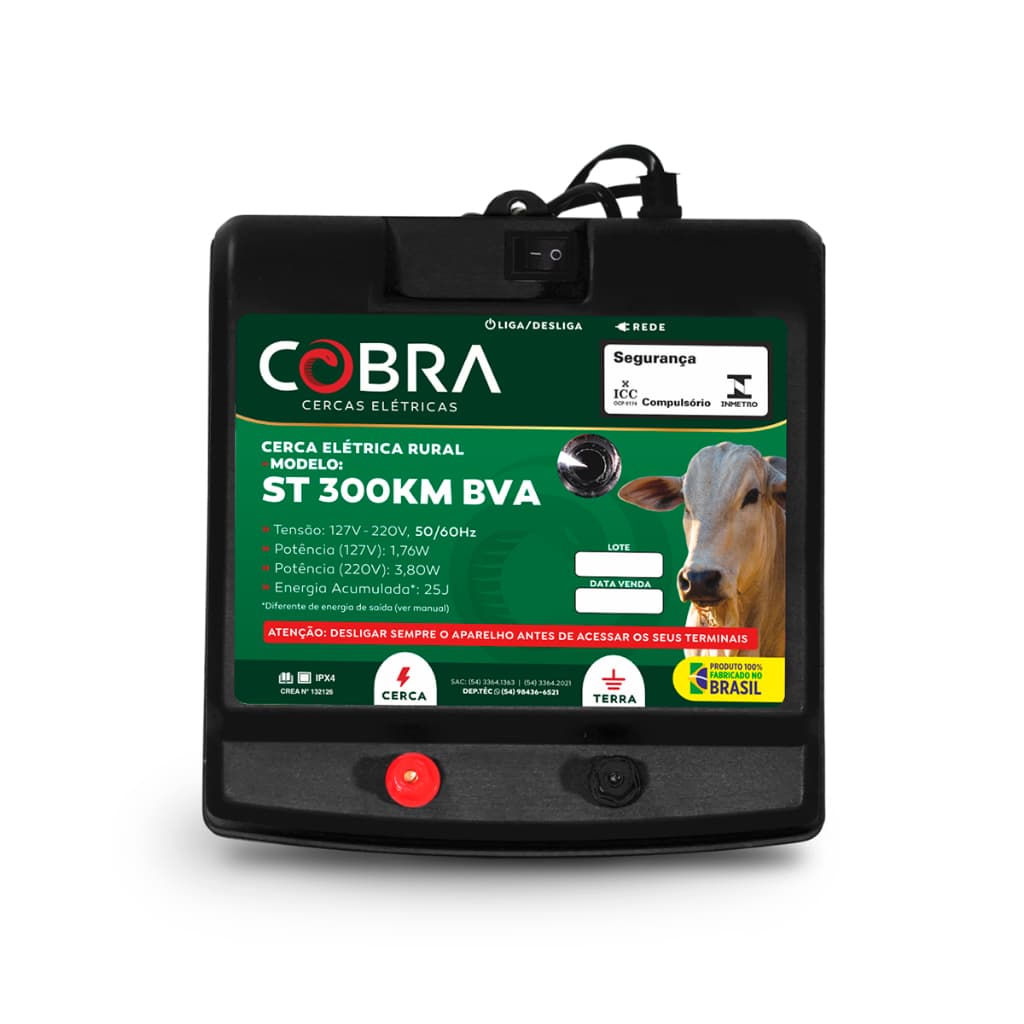 Aparelho de Choque Eletrificador Cerca Elétrica Rural Cobra ST 300 km 25 Joules