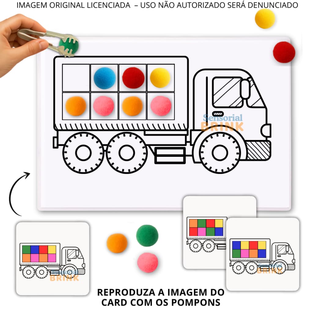 Brinquedo Educativo Infantil Caminhão com Pompons – Coordenação Motora, Montessori, Aprenda as de Cores