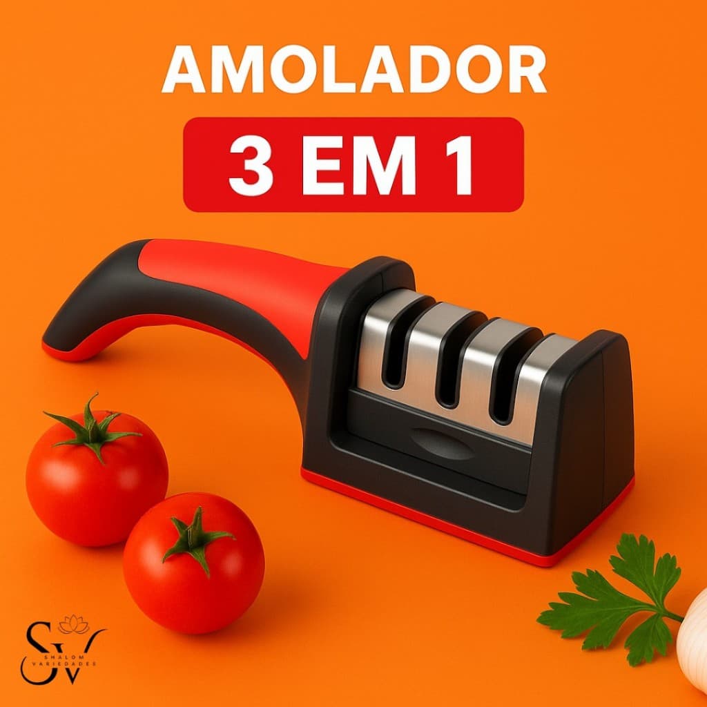 Afiador de Facas 3 em 1 Profissional – Aço Inoxidável, Compacto e Ergonômico