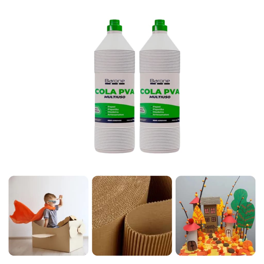 Cola PVA Barone 1kg Adesivo Branco Multiuso para Papel, Madeira, Artesanato e Uso Escolar