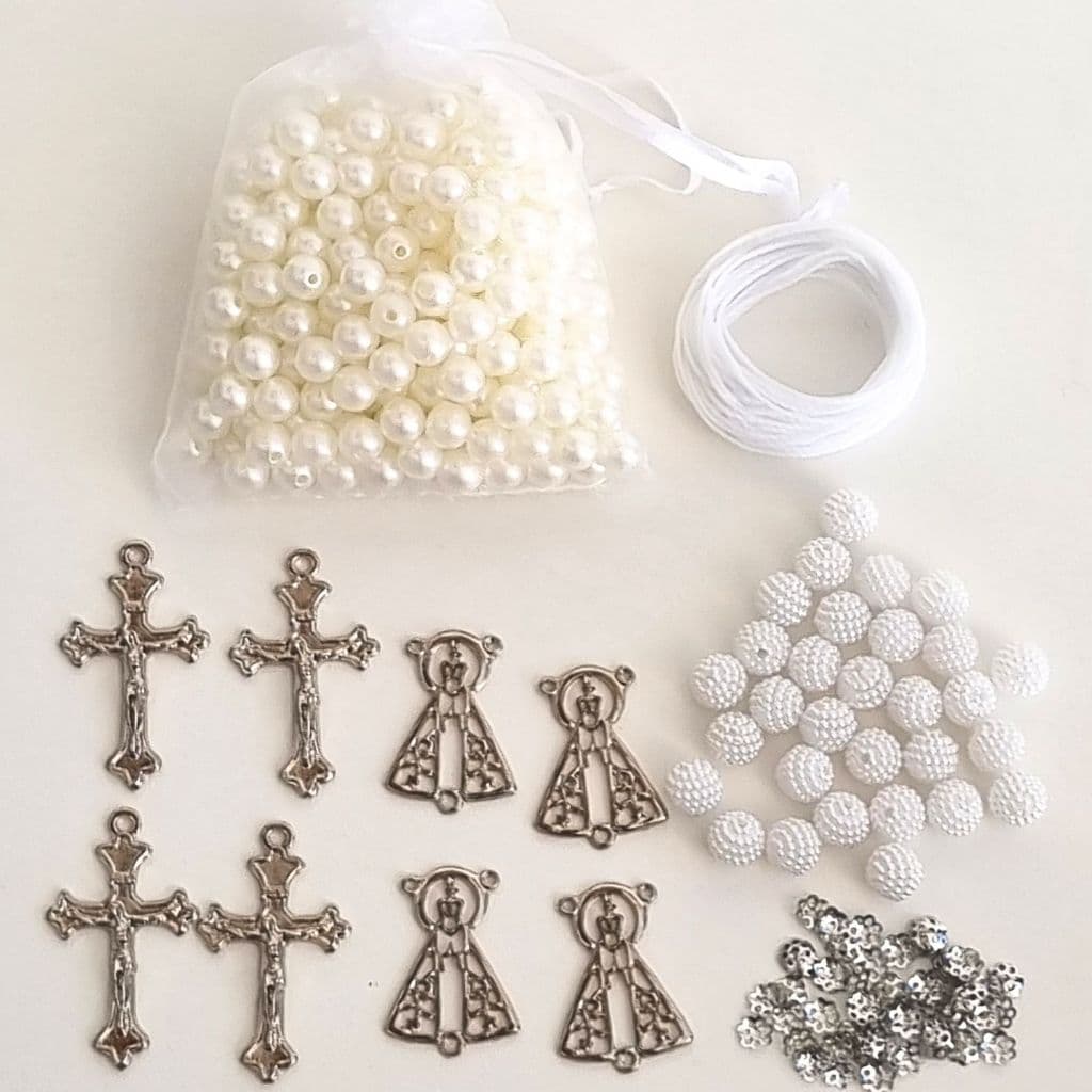 Kit Missangas Perolas Terço Pérola Batismo Rezar Artesanato