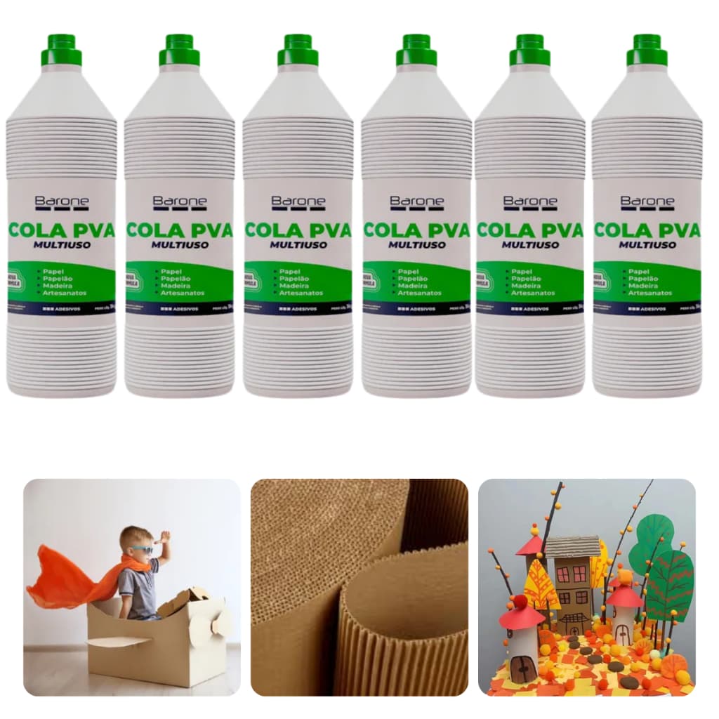 Cola PVA Barone 1kg Adesivo Branco Multiuso para Papel, Madeira, Artesanato e Uso Escolar