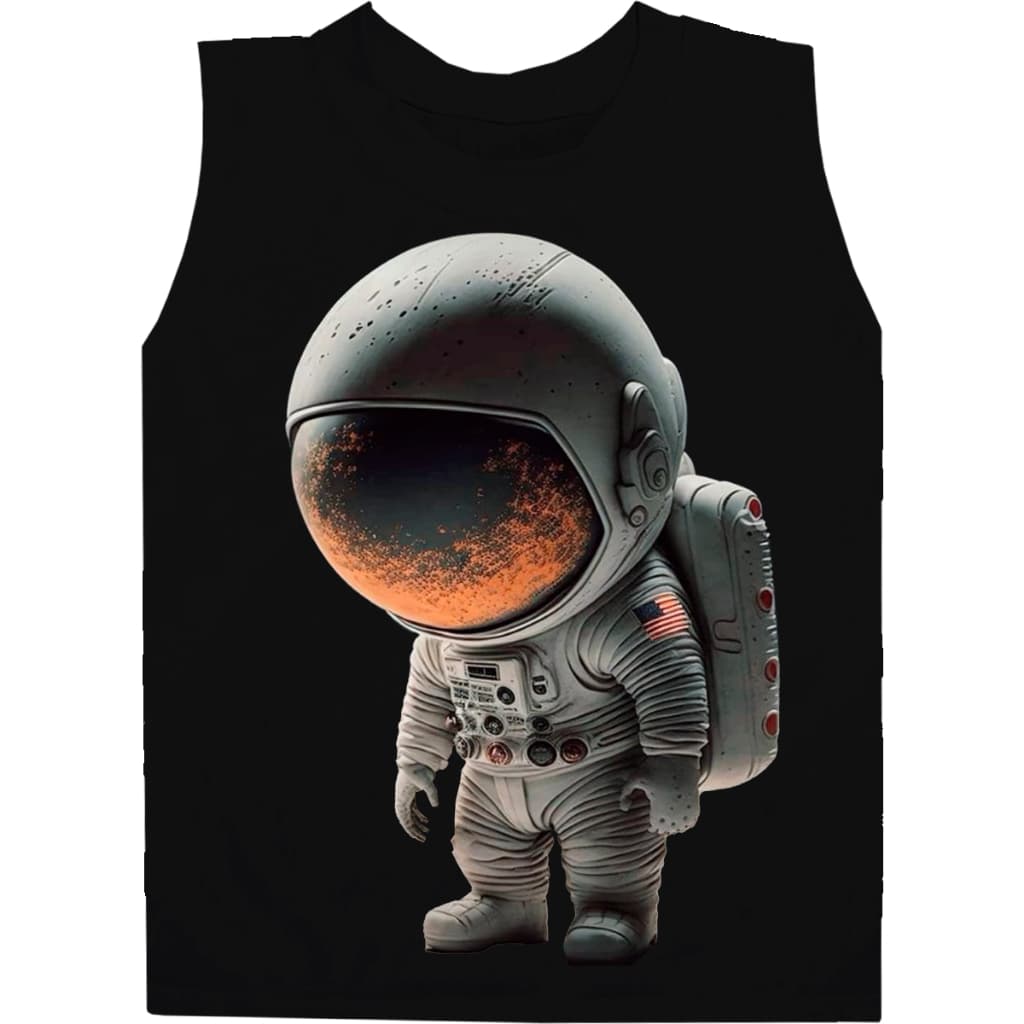 Regata Masculina Básica Camiseta Qualidade 100% Algodão Estampa Astronauta EUA Do Tamanho 2 ao GG