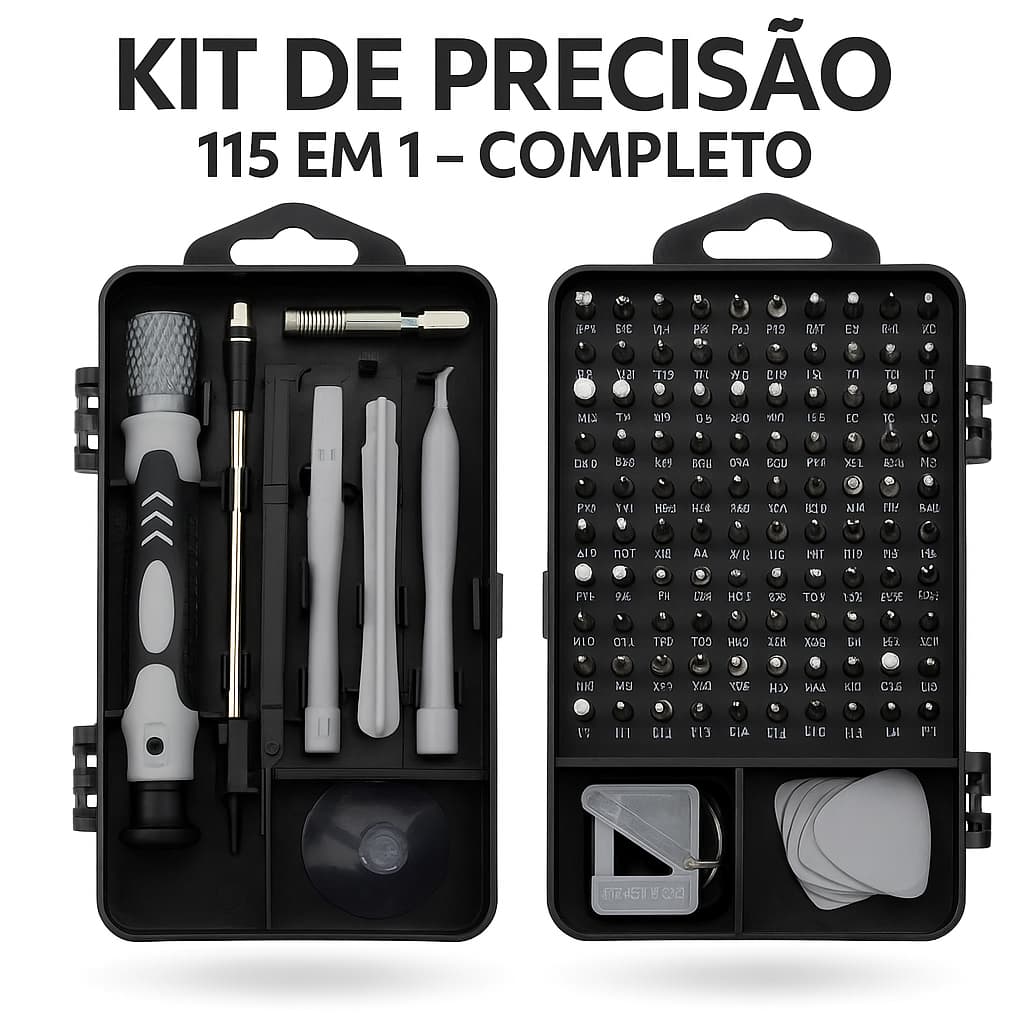 Kit Chaves de Precisão Completo 115 em 1 Reparos Eletrônicos Tablet Celular Notbook
