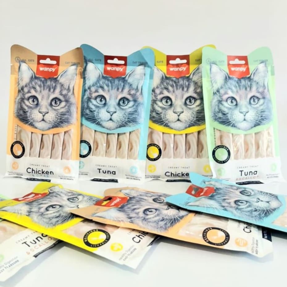 10 Tubos Petisco Cremoso Wanpy para Gatos Estilo Churu Diversos Sabores 14g Cada Pate para Gatos