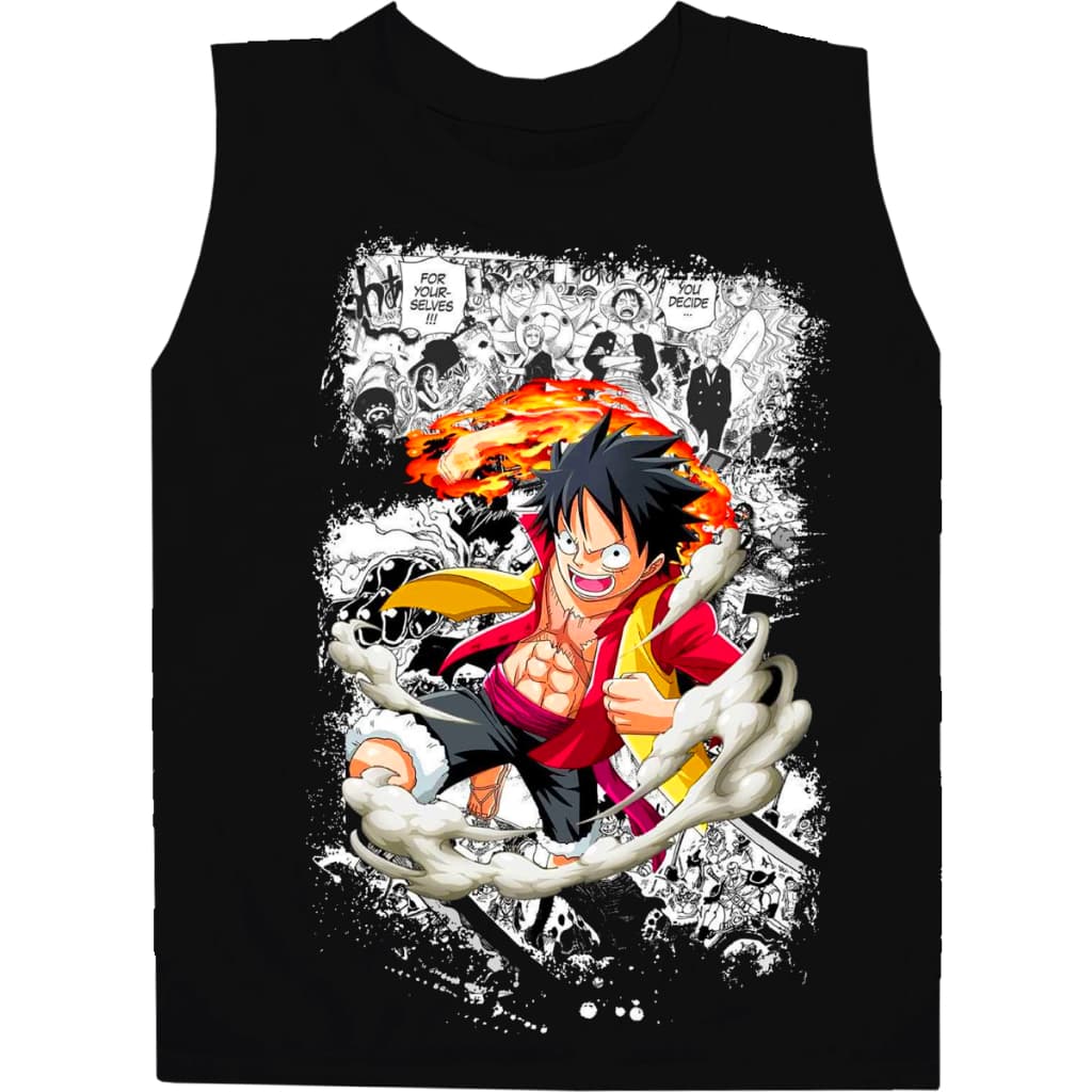 Regata Camisa masculina Básica Camiseta Qualidade 100% Algodão Estampa Manga Luffy Tamanho 2 ao GG