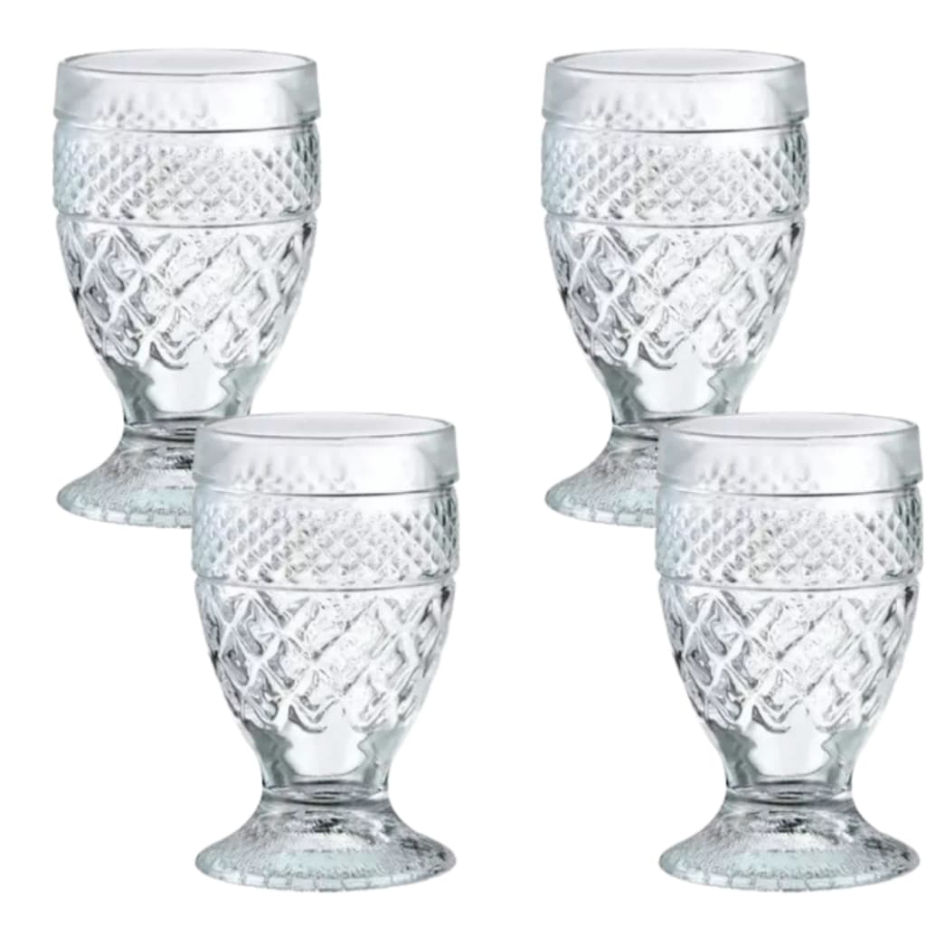 Super Kit 4 Taças Barroco de Vidro - Vinho - Suco - Agua - Elegância - Impressione Suas Visitas