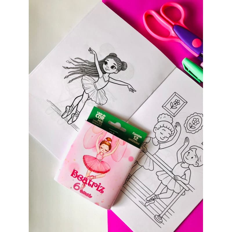 kit livros de colorir + lápis de cor personalizados tema bailarina -kit livro de colorir personalizado p lembrancinha