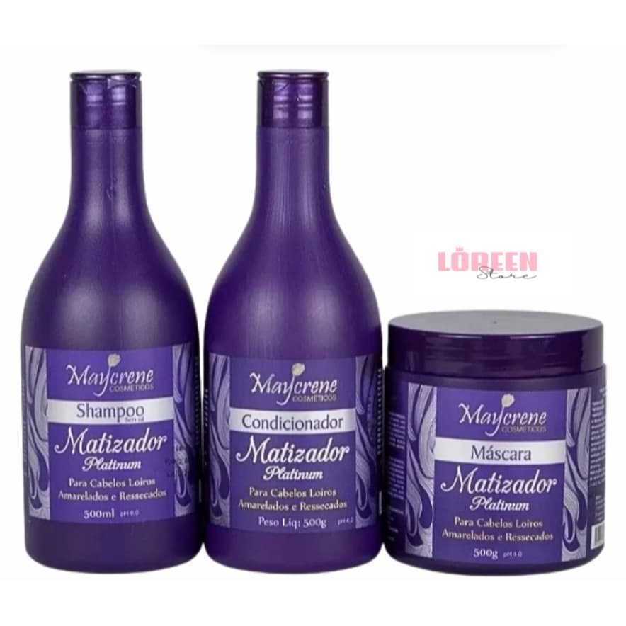 Matizador Platinum Cabelos Loiros Amarelados Grisalhos Maycrene Shampoo Condicionador Mascara