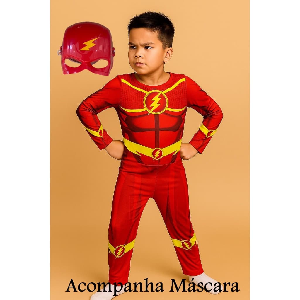 Roupa Fantasia Infantil Flash com Enchimento e Máscara de Plastico