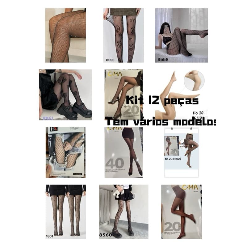 kit 12-36 Meia Calça feminina Arrastão Com Strass Moda 8501-1