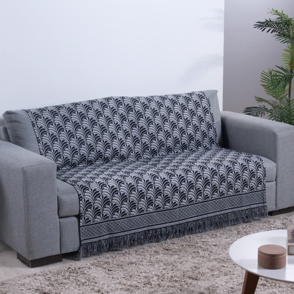 Manta Para Sofá Com Franja Luxor 1 Peça 2,10m x 1,35m  Tecido Jacquard Preto