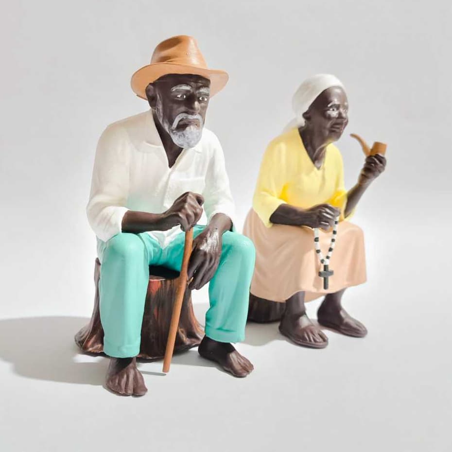 Casal de Pretos Velhos - 12cm com acabamento em Pintura Artesanal | Impressão 3D | Arte de Orum