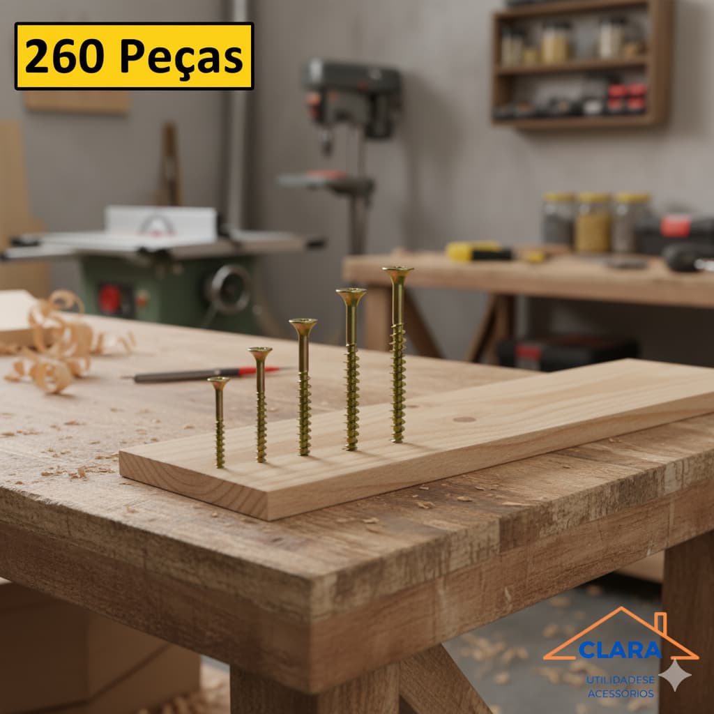 Kit Parafuso para Madeira Chipboard Philips com 260 Parafusos para MDF Móveis 10 - 25 - 45 - 50