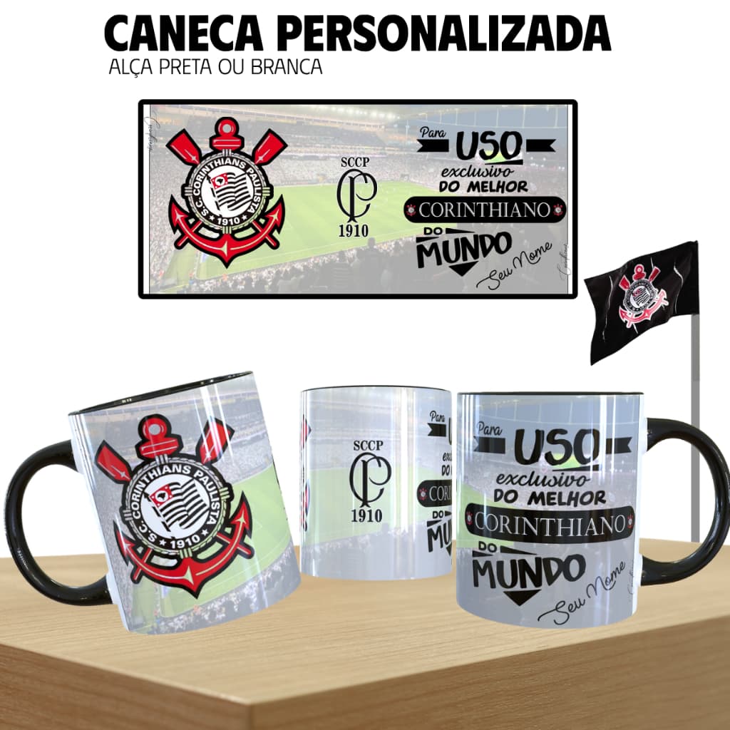 Caneca do Corinthians Com Nome Personalizado p/ bebida