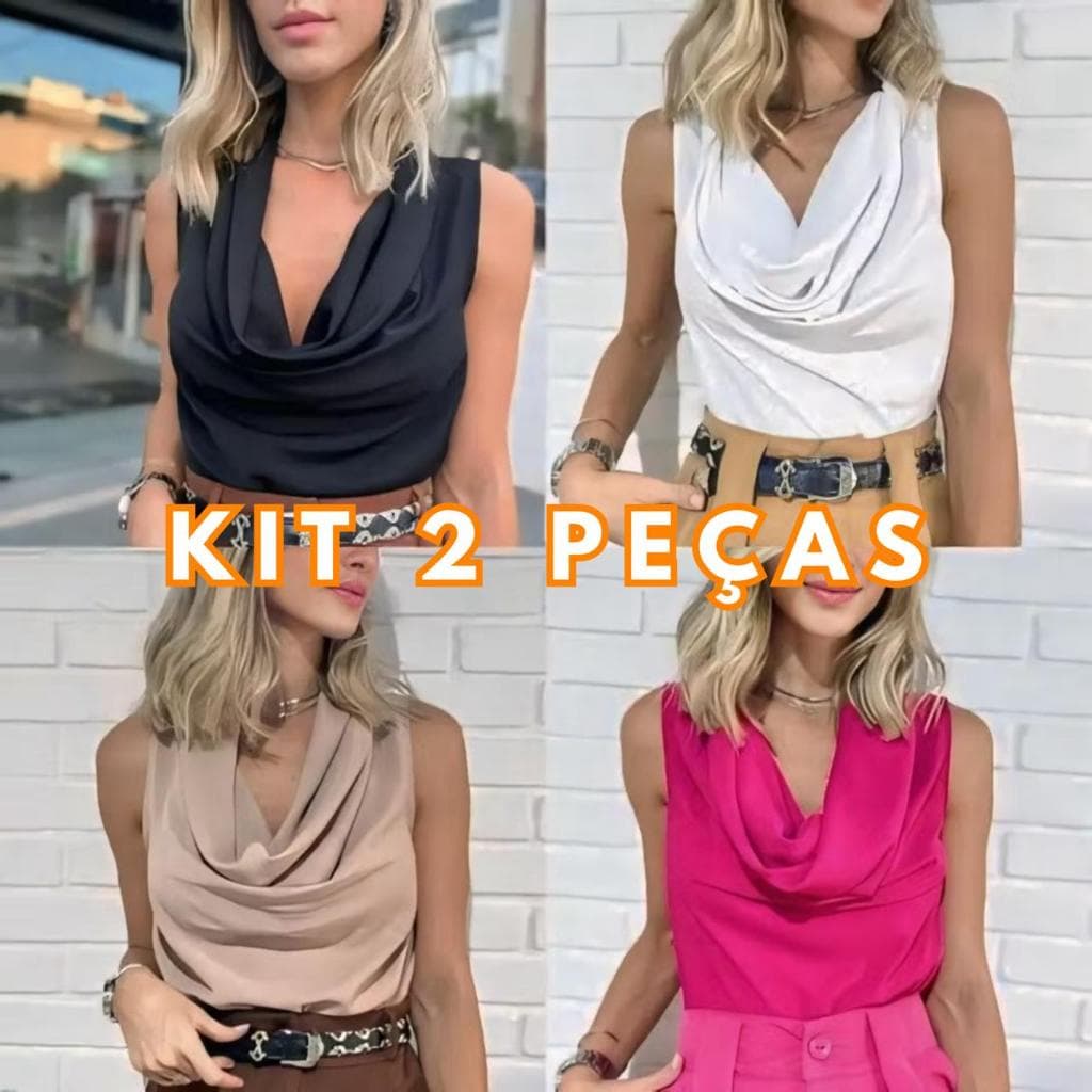 Kit 2 Blusas Feminina Gola Boba Suplex Light Moda Verão Elegante Regata