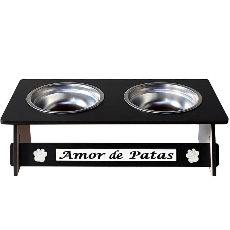Comedouro pet Elevado Duplo MDF Pet Bebedouro Cachorro Gato Tigela Inox