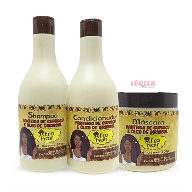 Afro Hair Manteiga de Cupuaçu & Óleo de Girassol Cabelos Secos, Encaracolados e Ondulados