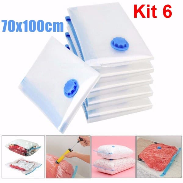 Kit 6 Saco A Vacuo 70X100 Organizador Edredom Cobertor Roupa P/Organizador de Guarda Roupa