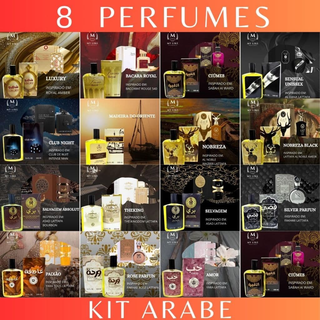 Kit 8 Perfumes Árabes My Like Fragrâncias Exclusivas 100ml Alta Fixação Ideal para Revenda e Presente Promoção