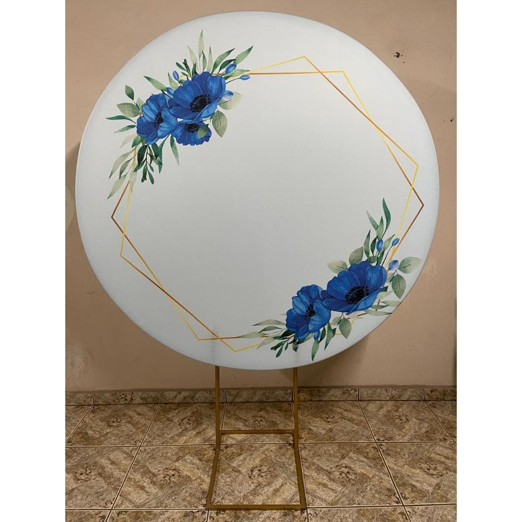Capa para painel de Festa Redondo 1,50 mts Malha Sublimado Adulto Flores Azuis Floral Azul masculino