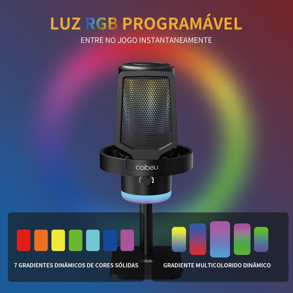 Microfone Gamer Condensador Podcast Alta Sensibilidade Rgb Microfones e Gravadores