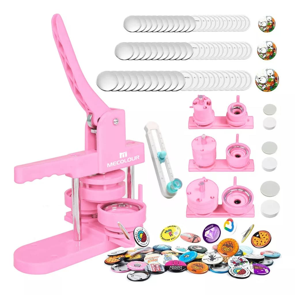 MECOLOUR Máquina de Botões 3 em 1 32/44/58mm Redondo, Quadrado e Coração com Kit Completo DIY