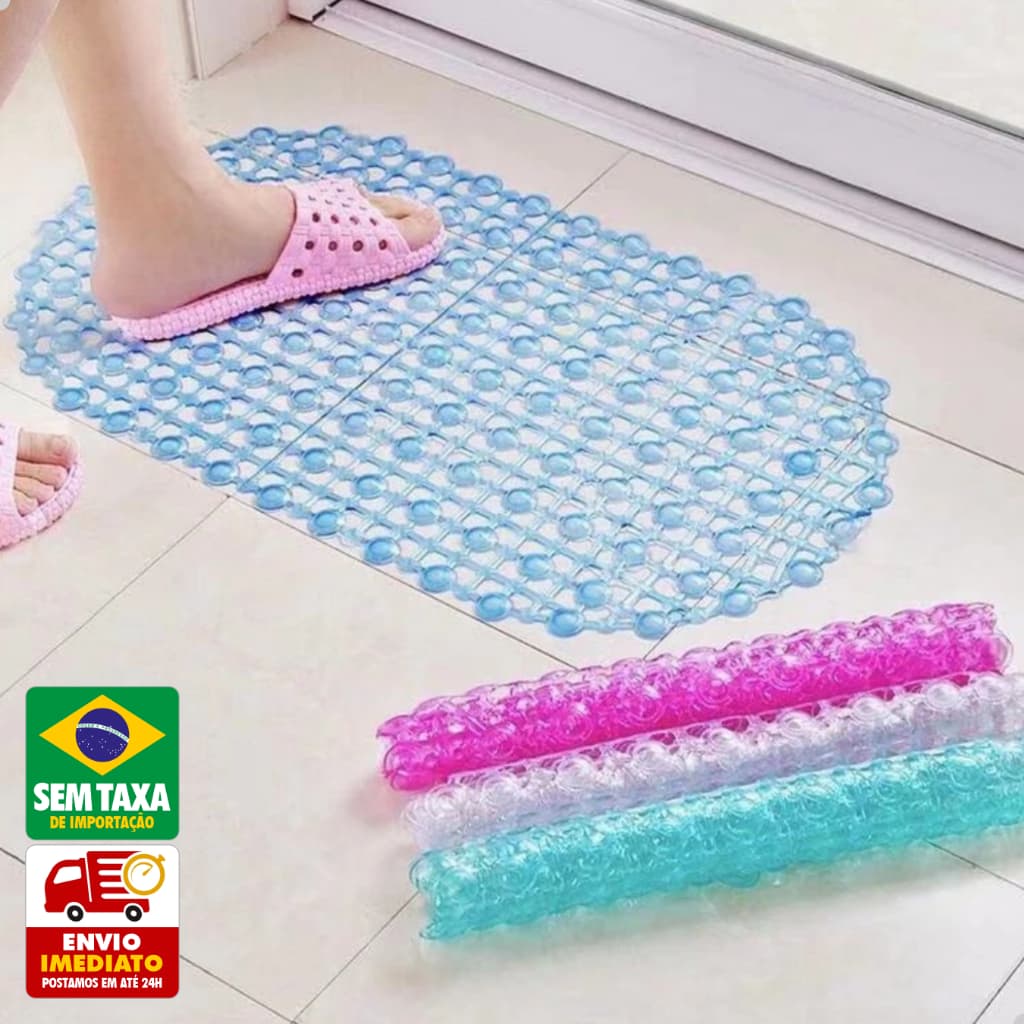 Tapete Banheiro Box Antiderrapante Ventosa Silicone 66x37cm Chuveiro Segurança Conforto