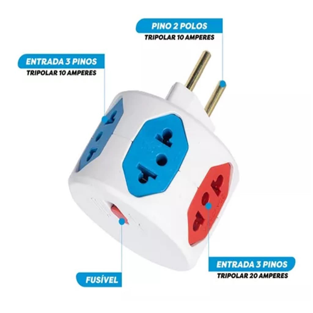 Adaptador Tomada Hexágono 6 Saídas Filtro De Linha Sem Fio Filtro Linha 5 Entrada 10A 1 Entrada 20A