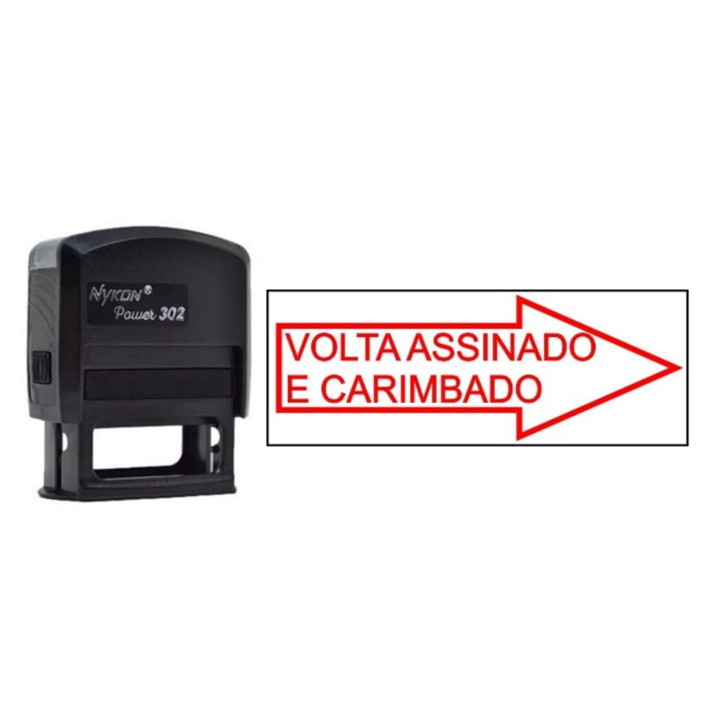 Carimbo Volta Assinado e Carimbado 38x14mm Tinta Preta Automático Autoentintado