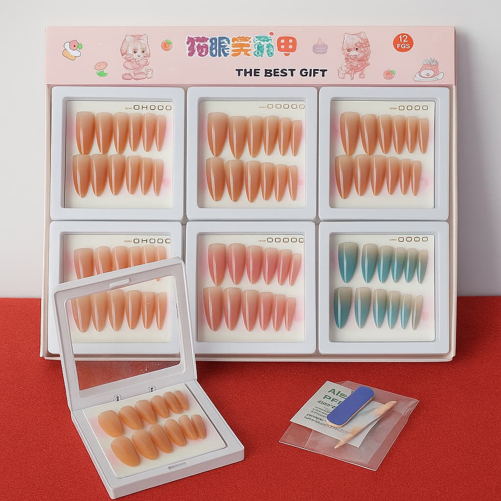 Kit Unhas Postiças Alongamento Realistas lixa + palito + cola adesiva + caixinha