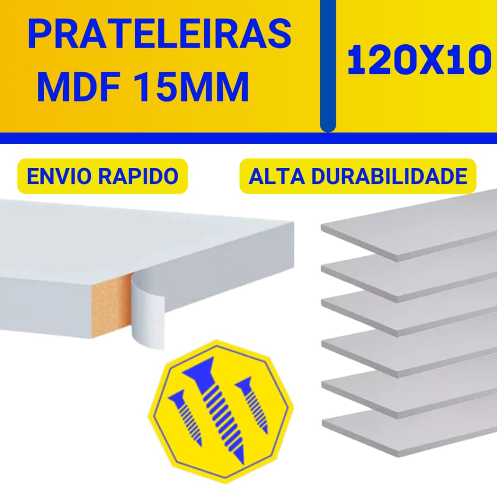 Prateleira Lisa Mdf 15mm Branco 120x10 Cm C/Suporte Invisível Decorativa Organização Prateleira