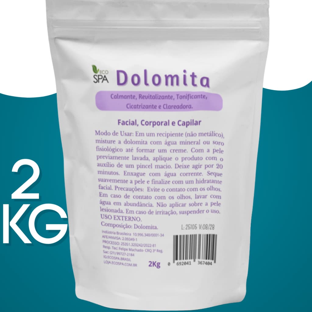 Dolomita 2KG em Pó Pura SKINCARE Esterilizada Com Laudo