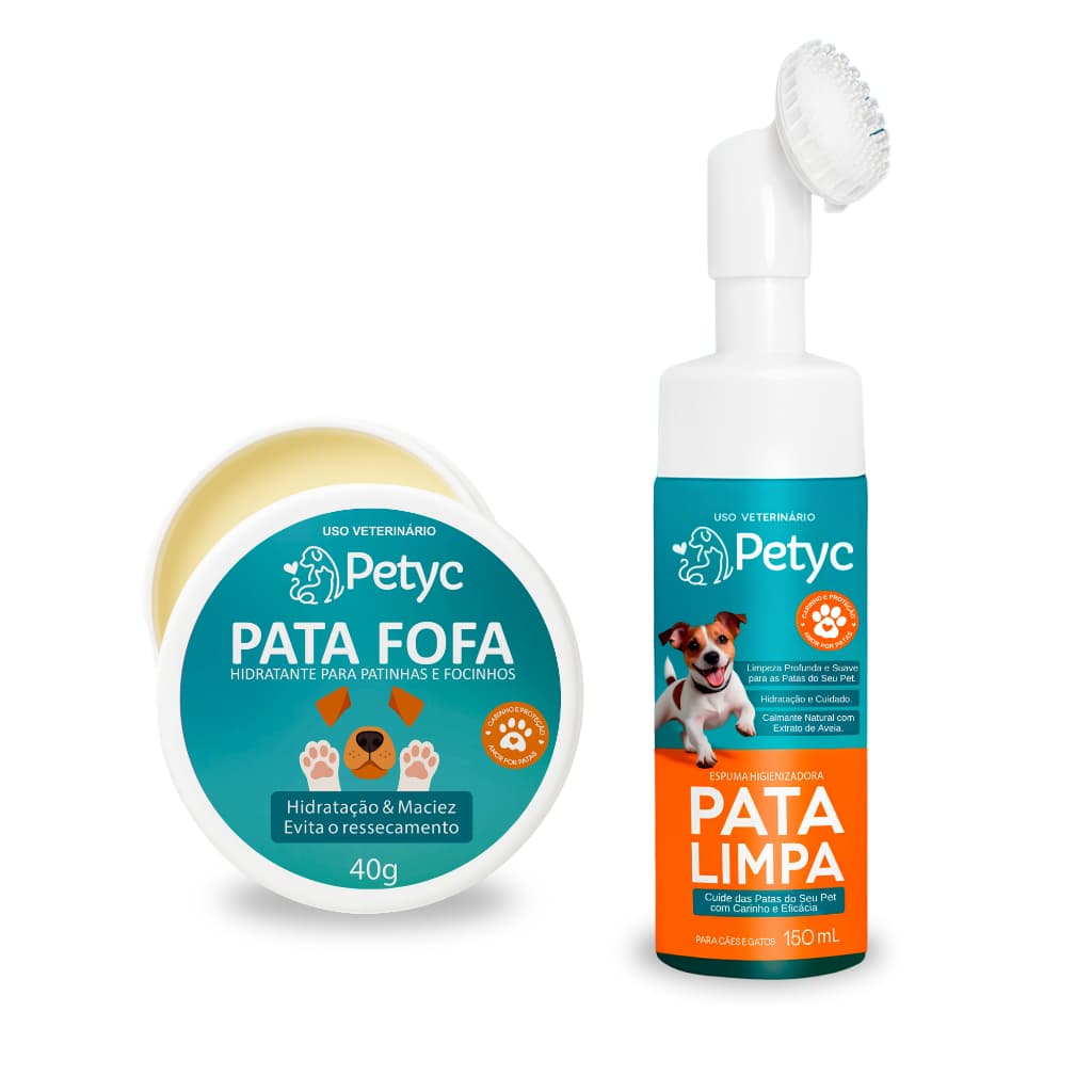 Limpa Patas 150ml + Pata Fofa 40g Petyc Creme Hidratante Patinhas Nariz Cachorro Gato Higiene Sem Enxágue Aleo Vera