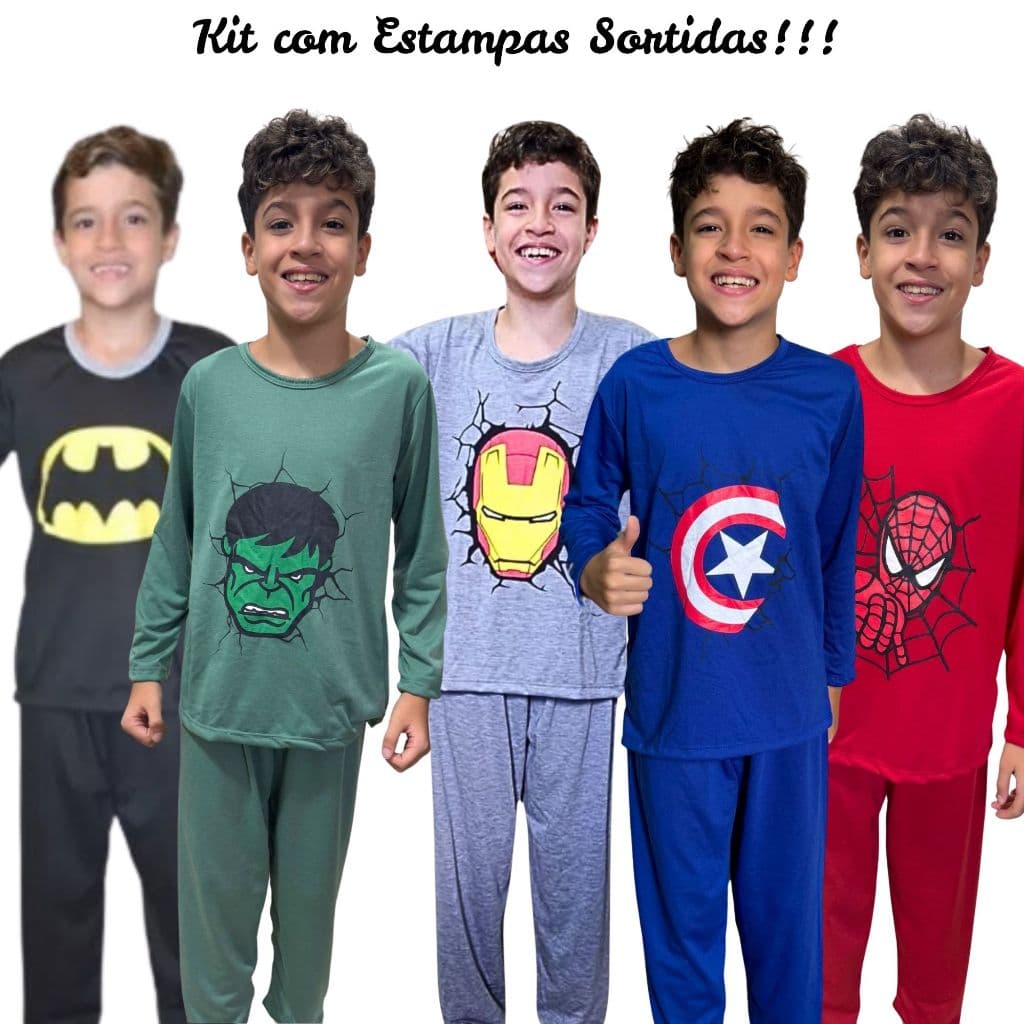 Kit com 2 Pijamas Masculino Infantil Personagens Sortidos - Roupa de Dormir - Pijama Masculino