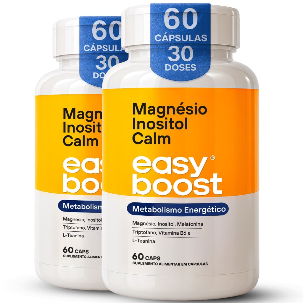 Magnésio Inositol Calm Easy Boost Kit 2x 60 Caps Triptofano, Teanina, Melatonina, B6 Sono 120caps