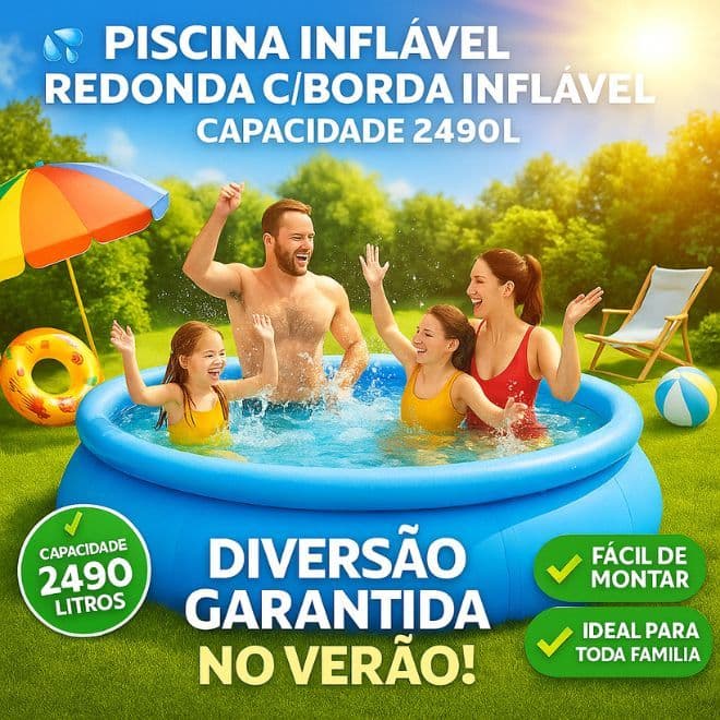 Piscina Inflável Redonda C/Borda Inflável Capacidade 2490L