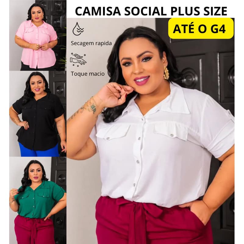 Camisa Plus Size Social Manga Curta G1 G2 G3 G4