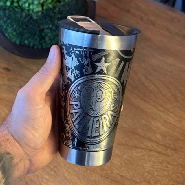 Copo Termuco 473ml Com Gravação 360 Graus tema Palmeiras, Arte Exclusiva