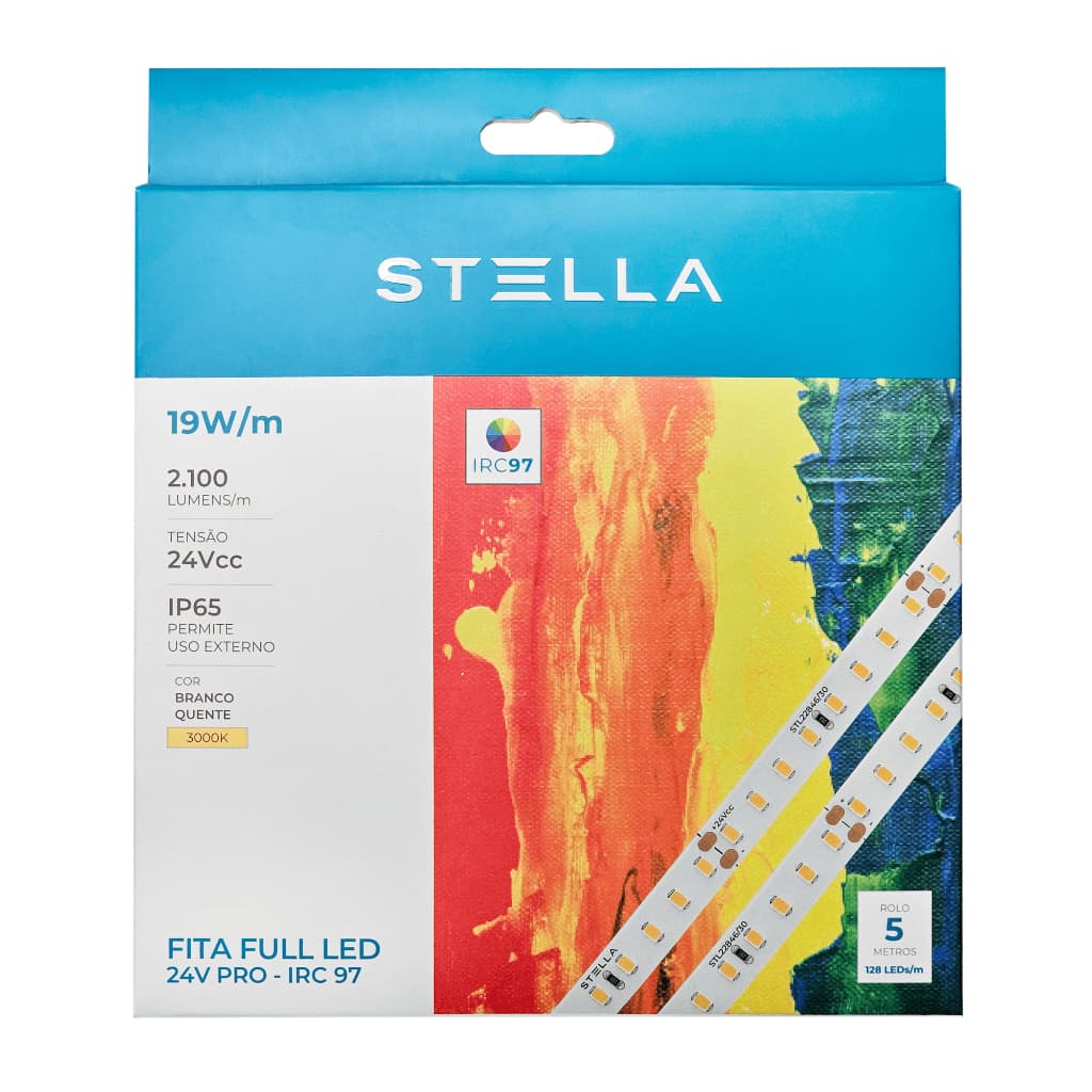 Fita Full  Led Stella Pro  STL22846/30 24V 19W 3000K  Ip65 IRC97 5  Metros  Sanca Móveis  Iluminação