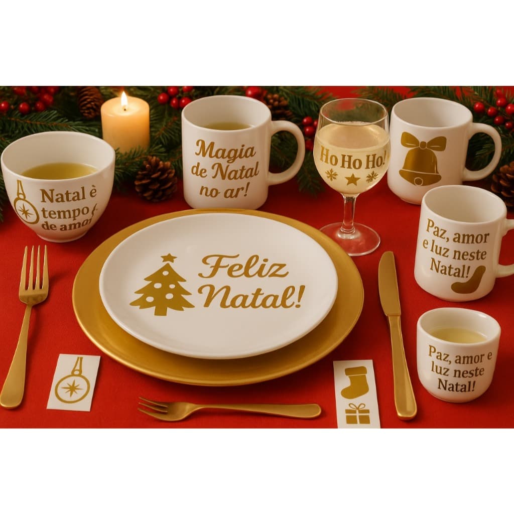 Adesivos Natalinos Premium – Kit com 30 Unid | Vinil Dourado ou Outras Cores | Decoração e Embalagens