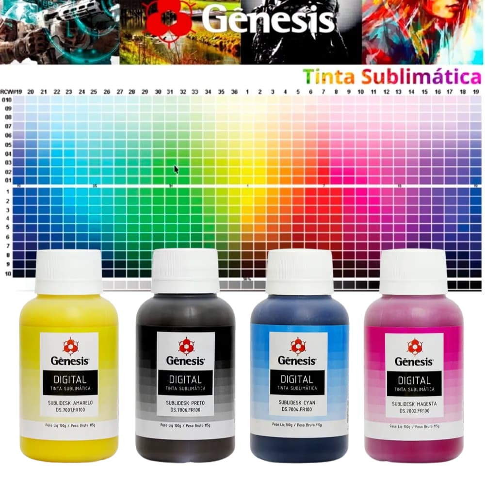 Kit Cores Tinta Sublimatica Gênesis Sublidesk 100ml + Perfil de cores - ENVIO IMEDIATO