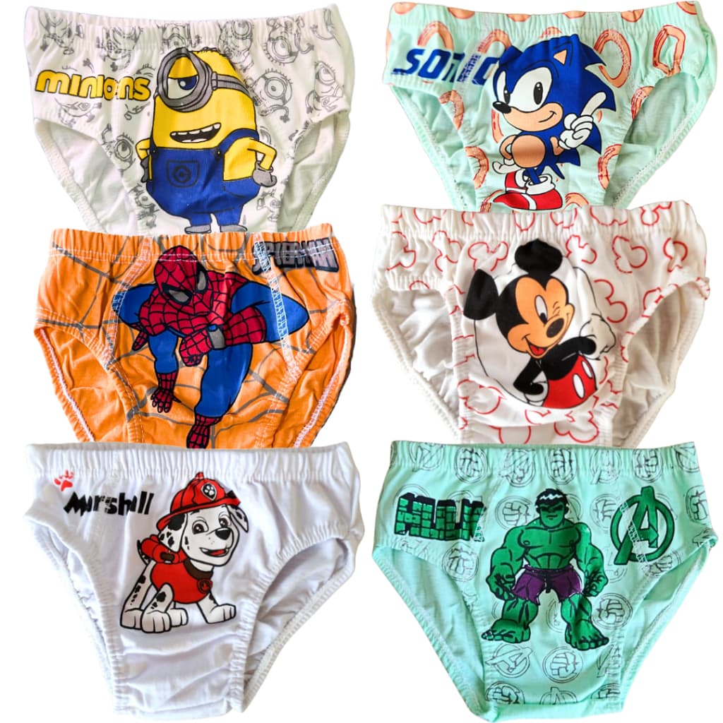 Kit 9 Cuecas Bebê Infantil Personagens 100% Algodão - Tamanho P - M - G Veste de 1 a 8 Anos