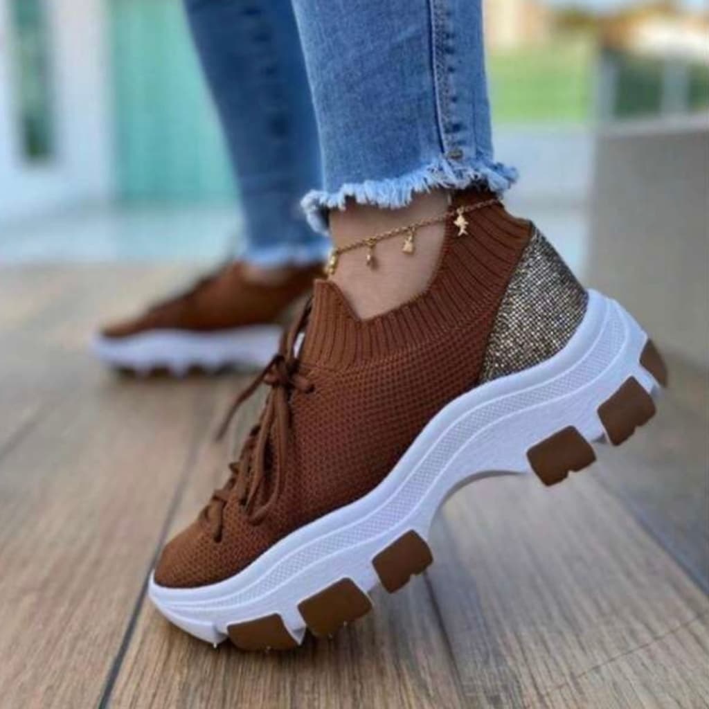 Tênis Feminino Casual Meia Chunky Knity Plataforma Confortável Envio Imediato