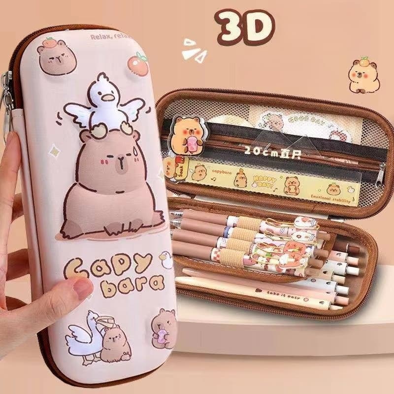 Estojo Escolar Grande Rigido 3D Capivara Fofa Papelaria Fofa